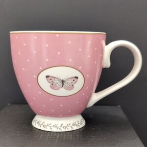 The English Mug Co, Pink/White Fine China Coffee Cup,with Butterfly's.